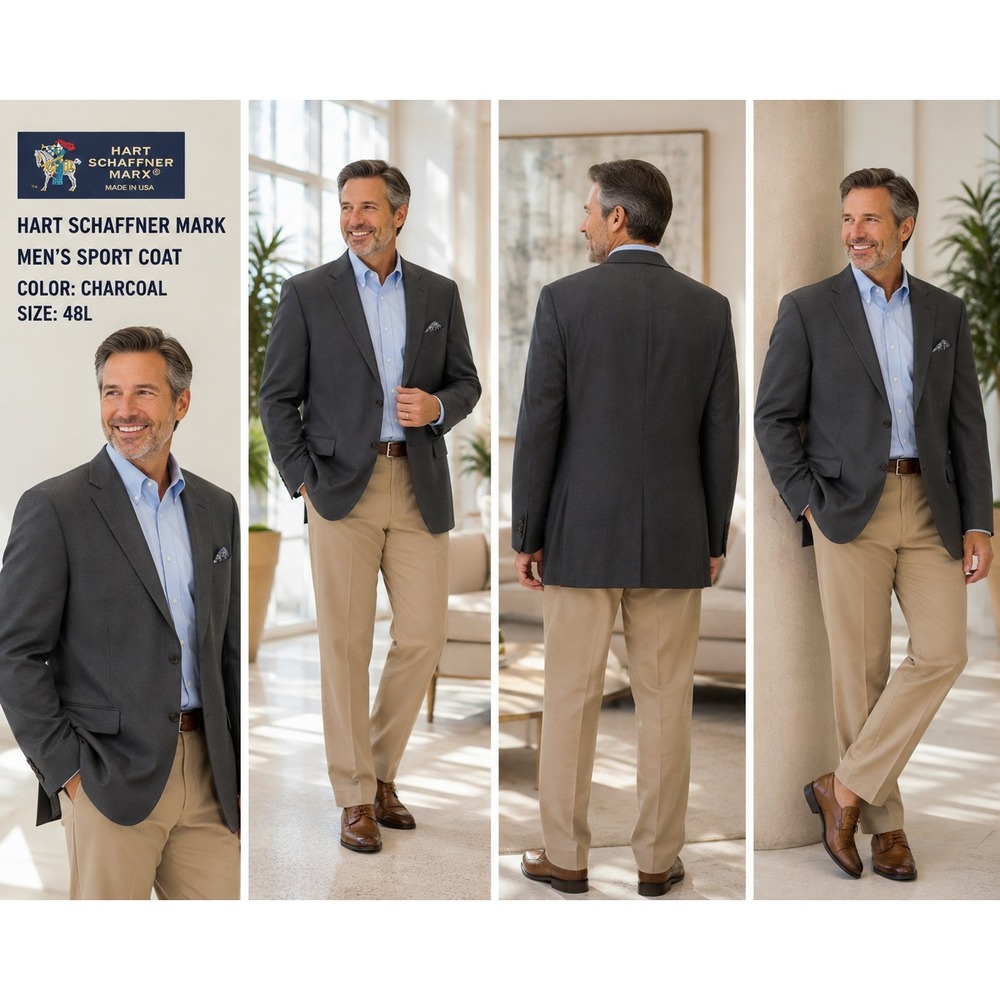 Hart Schaffner Marx Mens 48L Charcoal Gray Sport Coat Jacket USA Made #1798